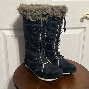 🔥🔥 L.L. Bean 284883 Carrabassett Fur Lace-Up Knee High Snow‎ Boots Women Sz 9M